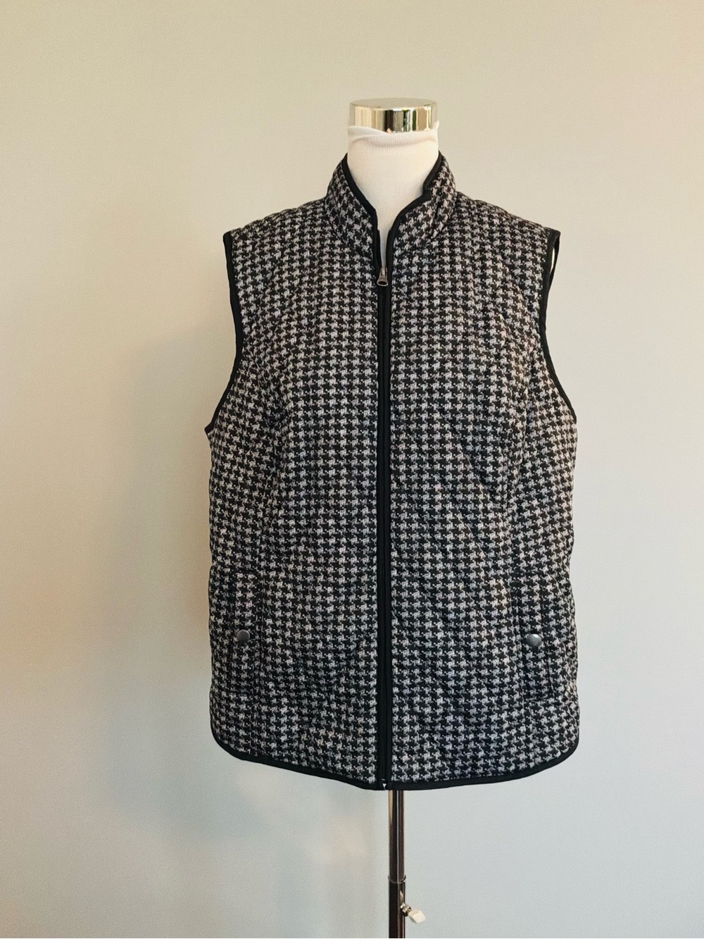 Croft & Barrow Quilted Women’s Houndstooth Full Zip Vest Black White Size XXL
